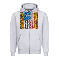 Heather Grey american realistic flag Zipper Hoodie - AdoDesignShop