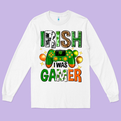 Irish I Was Gamer St. Patricks Day Long Sleeve Tee Designed By Neo Western
