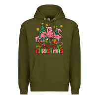 Army Green merry christmas flamingos Premium Hoodie - MaliasSmallBusiness