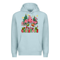 Blue Mist merry christmas flamingos Premium Hoodie - MaliasSmallBusiness