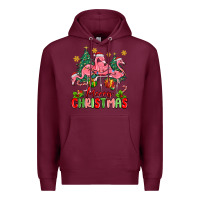 Burgundy merry christmas flamingos Premium Hoodie - MaliasSmallBusiness