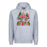 Heather Grey merry christmas flamingos Premium Hoodie - MaliasSmallBusiness