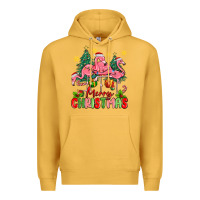 Mustard merry christmas flamingos Premium Hoodie - MaliasSmallBusiness