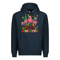 Navy merry christmas flamingos Premium Hoodie - MaliasSmallBusiness