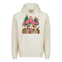 Oatmeal Heather merry christmas flamingos Premium Hoodie - MaliasSmallBusiness