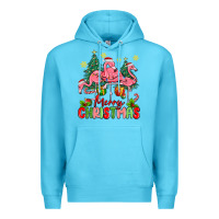Ocean Blue merry christmas flamingos Premium Hoodie - MaliasSmallBusiness