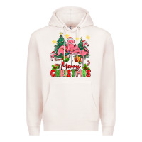 Pale Pink merry christmas flamingos Premium Hoodie - MaliasSmallBusiness