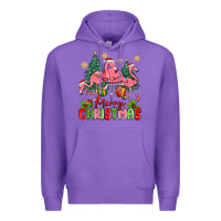 Purple merry christmas flamingos Premium Hoodie - MaliasSmallBusiness