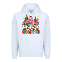 White merry christmas flamingos Premium Hoodie - MaliasSmallBusiness