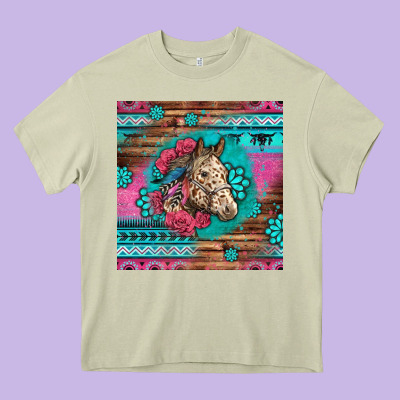 Floral Horse Heavy Core Tee Designed By Lillyallendesigns