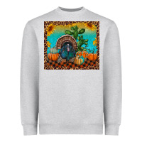 Heather Grey Western Fall Thanksgiving Turkey Heavyweight Sweatshirt - RanaPortraitStore