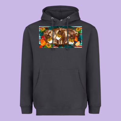 Western Cow Cockerel Chick  Serape Leopard Sunflowers License Plate Te Heavyweight Hoodie Designed By Barkaloodesign