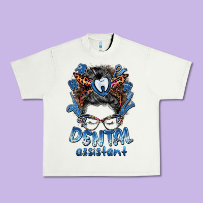 Dental Assistant Messy Bun Urban Heavy Tee Designed By Barkaloodesign