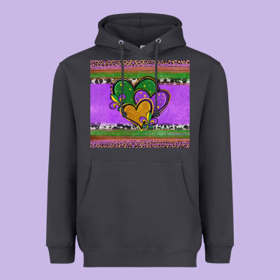 Mardi Gras Hearts And Fleur De Lis Heavyweight Hoodie Designed By Jasminsmagicworld