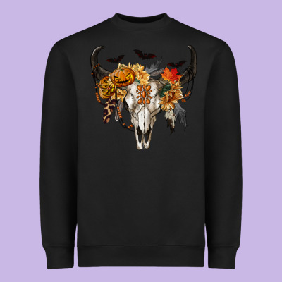 Heavyweight Sweatshirt Halloween Bull Skull