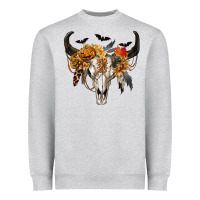 Heather Grey Halloween Bull Skull Heavyweight Sweatshirt - RanaPortraitStore