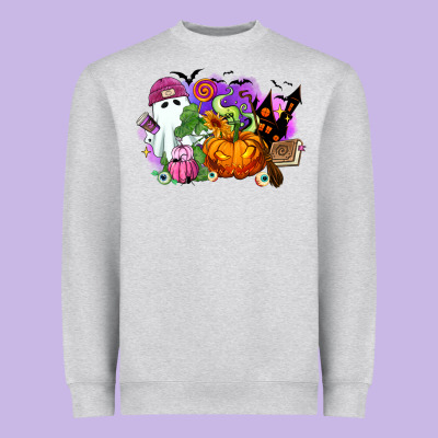 Heavyweight Sweatshirt Halloween ghost and jack o lantern