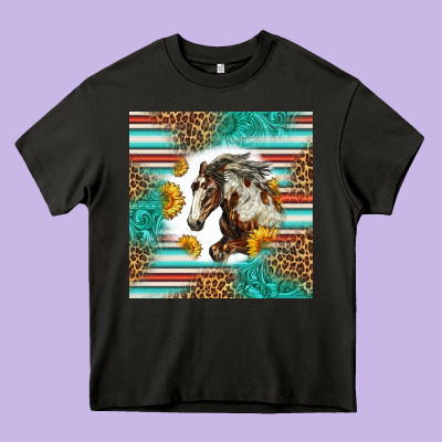 Western Mustang Horse Heavy Core Tee Designed By Lillyallendesigns