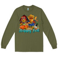 Army Green happy fall scarecrow Long Sleeve Tee - FaDigitalArtStudio