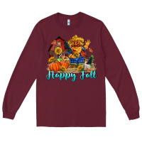 Burgundy happy fall scarecrow Long Sleeve Tee - FaDigitalArtStudio