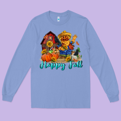 Happy Fall Scarecrow Long Sleeve Tee Designed By Fadigitalartstudio