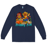 Navy happy fall scarecrow Long Sleeve Tee - FaDigitalArtStudio