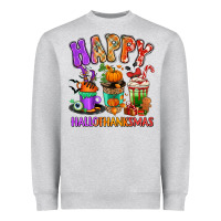 Heather Grey Happy Hallothanksmas coffee cups Heavyweight Sweatshirt - RanaPortraitStore