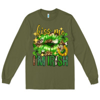 Army Green Kiss me im irish st.patricks day lips st.patricks Long Sleeve Tee - Neo Western
