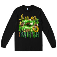 Black Kiss me im irish st.patricks day lips st.patricks Long Sleeve Tee - Neo Western