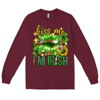 Burgundy Kiss me im irish st.patricks day lips st.patricks Long Sleeve Tee - Neo Western