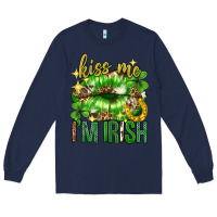 Navy Kiss me im irish st.patricks day lips st.patricks Long Sleeve Tee - Neo Western