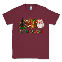 Burgundy Tis The Season Christmas With Football And Santa Classic Tee - FaDigitalArtStudio