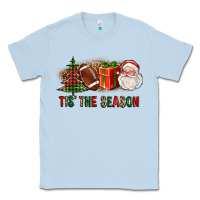 Dusty Blue Tis The Season Christmas With Football And Santa Classic Tee - FaDigitalArtStudio