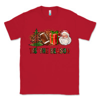 Red Tis The Season Christmas With Football And Santa Classic Tee - FaDigitalArtStudio