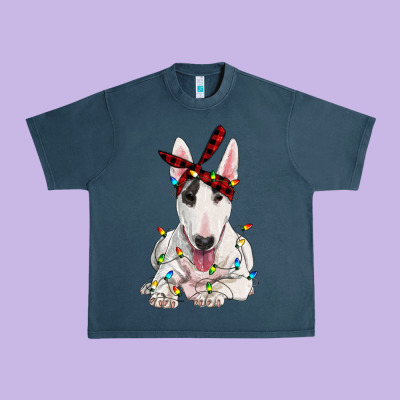 Bull Terrier With Christmas Lights Urban Heavy Tee Designed By Ranaportraitstore