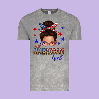 Vintage Tee all american girl messy bun