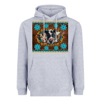 Heather Grey western baby cow turquoise gemstones  leopards Heavyweight Hoodie - BarkalooDesign