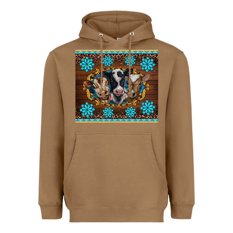 Western Baby Cow Turquoise Gemstones  Leopards Heavyweight Hoodie by BarkalooDesign | Teevron