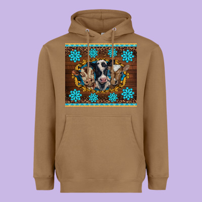 Western Baby Cow Turquoise Gemstones  Leopards Heavyweight Hoodie Designed By Barkaloodesign