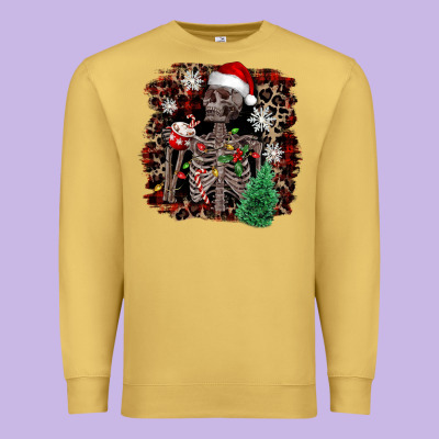 Skeleton With Coffee Cup Christmas Premium Sweatshirt Designed By Nancycooperartshop
