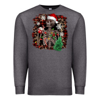 Charcoal Heather Skeleton with coffee cup Christmas Premium Sweatshirt - NancyCooperArtShop