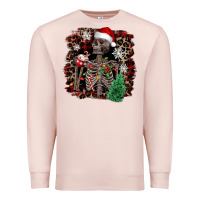 Pale Pink Skeleton with coffee cup Christmas Premium Sweatshirt - NancyCooperArtShop