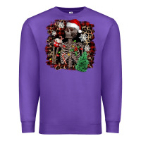 Purple Skeleton with coffee cup Christmas Premium Sweatshirt - NancyCooperArtShop