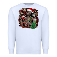 White Skeleton with coffee cup Christmas Premium Sweatshirt - NancyCooperArtShop