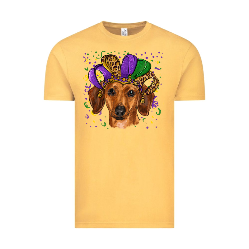 Mardi Gras Hat Dachshund Vintage Tee by RanaPortraitStore | Teevron