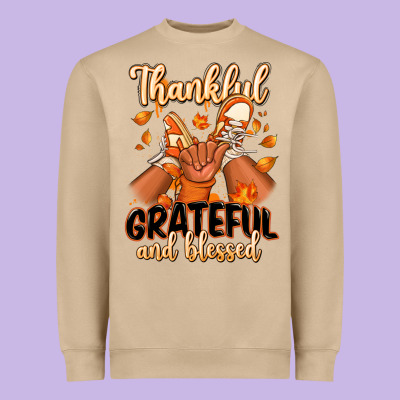 Heavyweight Sweatshirt Thankful grateful and Blessed black boy sneakers