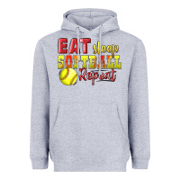 Heather Grey Eat Sleep Softball Repeat Heavyweight Hoodie - LillyAllenDesigns