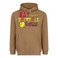 Toasted Coconut Eat Sleep Softball Repeat Heavyweight Hoodie - LillyAllenDesigns