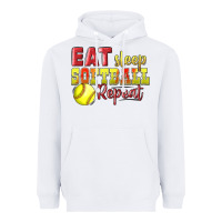 White Eat Sleep Softball Repeat Heavyweight Hoodie - LillyAllenDesigns