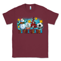 Burgundy Tis The Season Christmas With Soccer Ball And Snowman Classic Tee - FaDigitalArtStudio